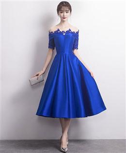 Picture of Charming Lace and Satin New Tea Length Bridesmaid Dresses, Bridesmaid Dresses